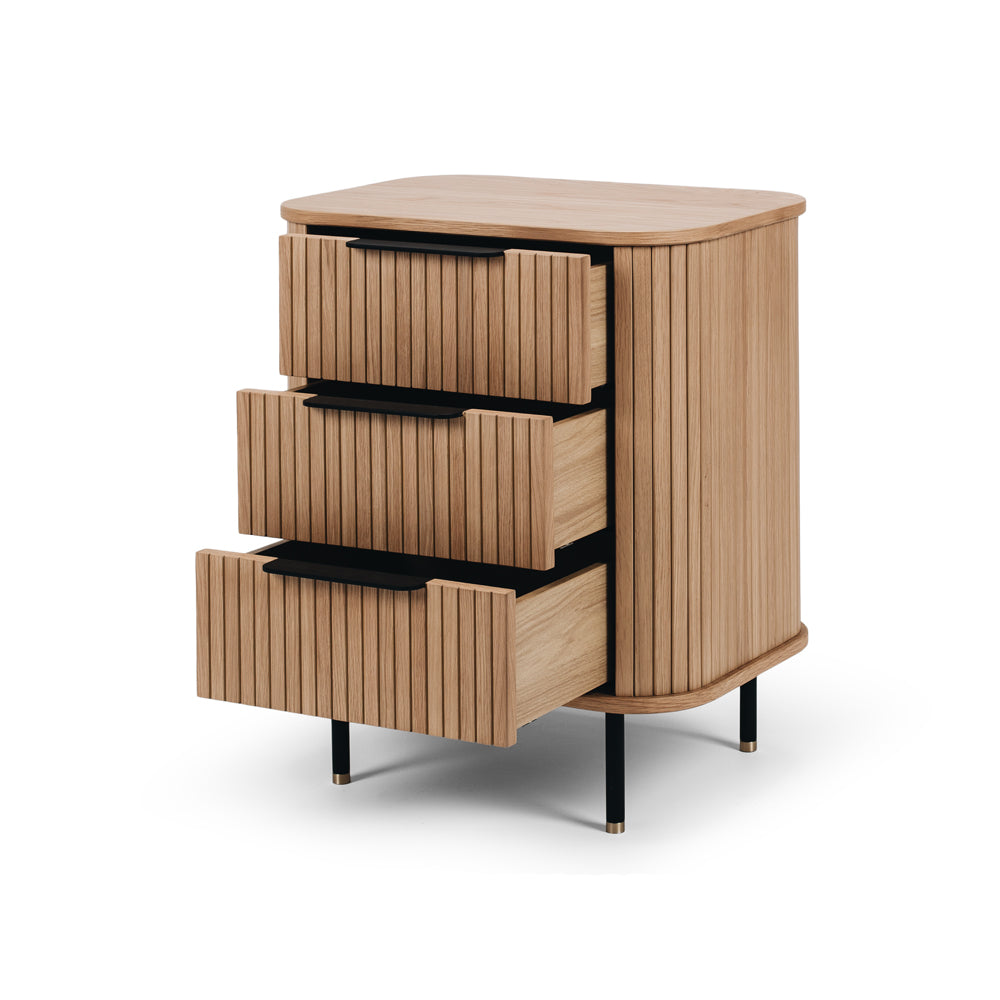 Anders 3 drawer bedside natural open drawers